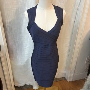 Herve Leger Navy Blue Bandage Sleeveless Dress